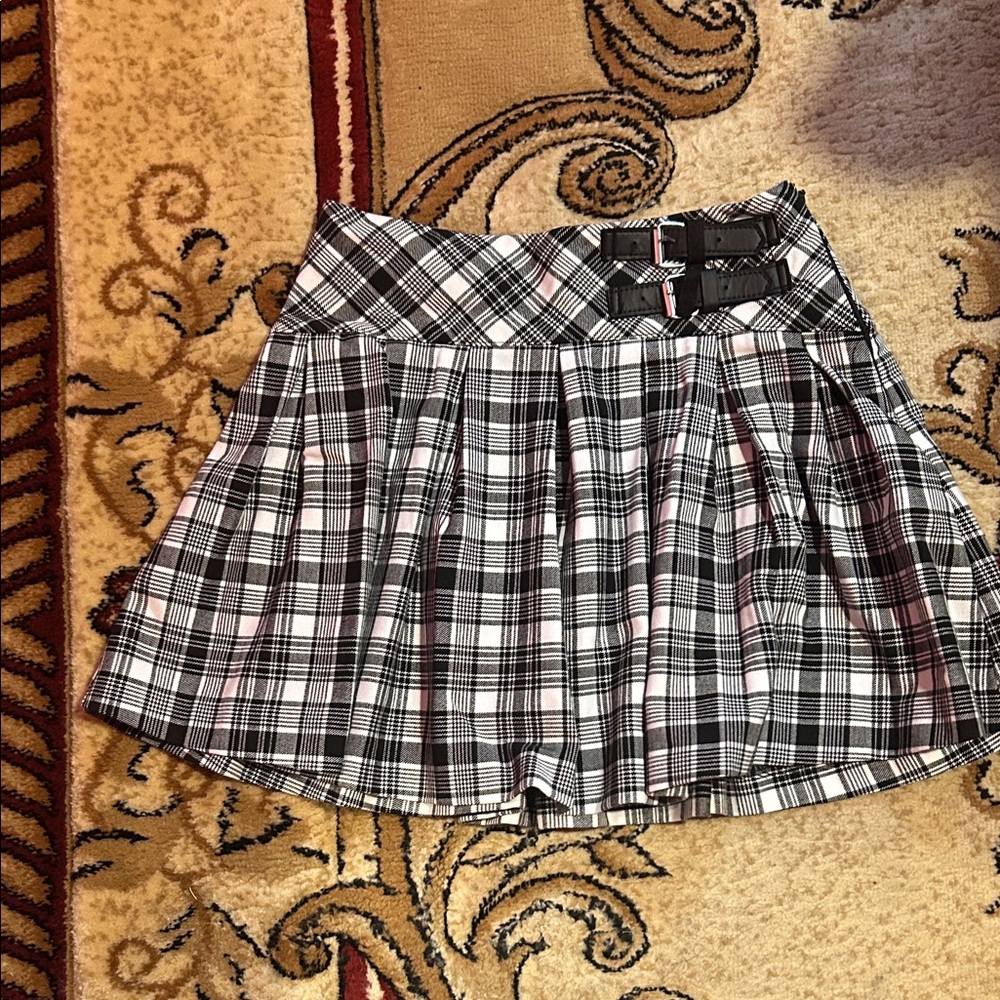 Zara Black and White Plaid Mini Skirt